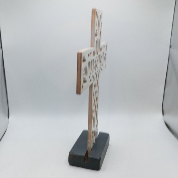 Jesus Cross Folk Art Sculpture Scrollwork Handmade Christian Easter OOAK Vintage - Picture 7 of 14